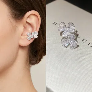 Flower Petal Ear Cuff Copper Zircon Non Piercing Clip On Earring With Silver Earring Post Elegant Korean Jewelry