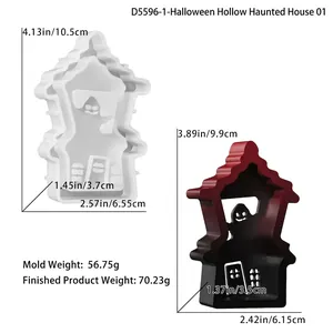 Makroansicht der Halloween Geisterhaus Silikonform für Harz und Gips mit detaillierten Maßen