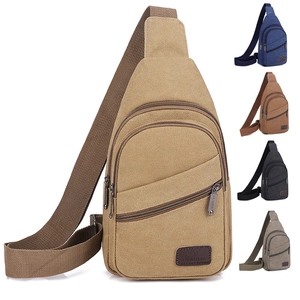 Canvas Chest Bag Men Casual Crossbody Shoulder Bag Wear Resistant Multi Pocket Outdoor Sport Vintage Style