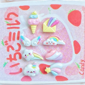 Mini macaron resin charms set featuring rainbow clouds and ice cream for DIY hair clips