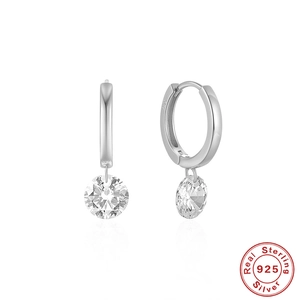Eleganti orecchini a cerchio in argento sterling S925 con zirconi tondi danzanti