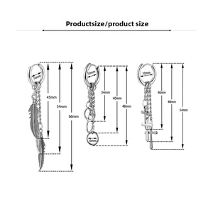 Detailed size chart for stainless steel feather and chain tassel earrings in millimeters