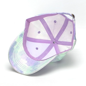 Interior view of colorful iridescent kids baseball cap with sun protection design