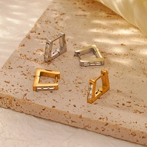 Geometric Square Huggie Hoop Earrings Stainless Steel Zircon Inlaid 18K Gold Plated Minimalist Trendy Jewelry Women