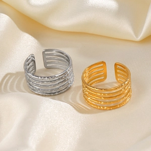 Minimalist 18K gold plated multi-layer stackable open ring with hand-hammered texture