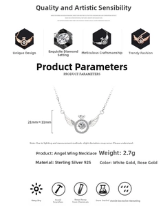 Detailed size chart for the 925 sterling silver angel wing pendant necklace