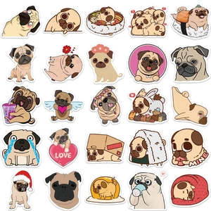 Set of 25 cute waterproof cartoon pug stickers for laptop and stationery decoration