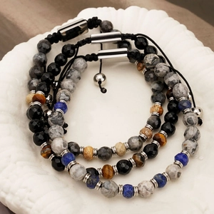 Men's natural stone beaded bracelet set with lapis lazuli and tiger eye stones