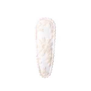 Floral embroidered fabric BB hair clip in cream white with wavy scalloped edge design