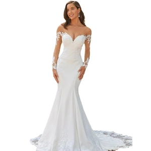 Elegantes Meerjungfrau-Hochzeitskleid mit V-Ausschnitt, Spitze und langer Schleppe