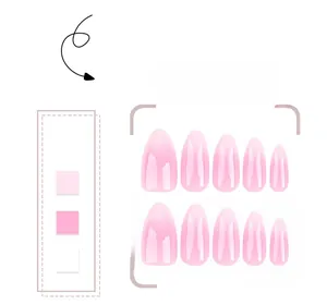 Macro display of 10-piece pink jelly gloss almond press-on nails in clear gradient finish