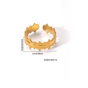 Irregular twisted 18K gold plated stainless steel open ring with beaded edge details