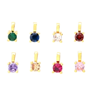 18K gold-plated copper round pendants with eight colorful zircon stone inserts