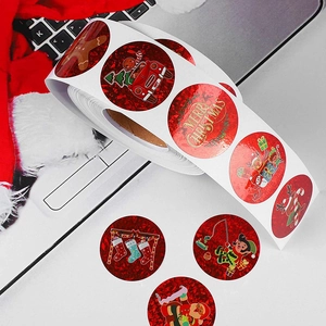 Sparkling red Merry Christmas stickers featuring festive ginger man and Santa patterns