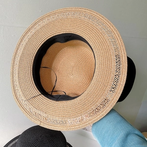 Cappello da sole bohémien in paglia con cima piatta e trama intrecciata traspirante