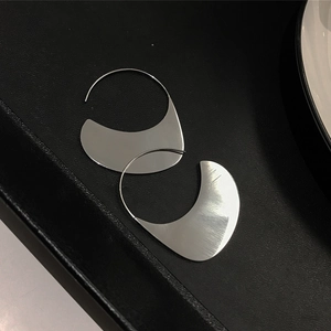 Minimalist Geometric Moon Hoop Earrings Stainless Steel With 925 Sterling Silver Earring Post For Women