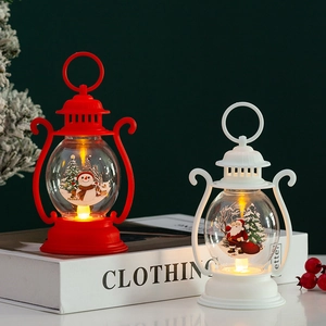 Weihnachten LED Laterne Kunststoff Handheld Hängen Retro Öllampe Stil Desktop Ornament Mit Weihnachtsmann Schneemann Muster