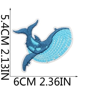 Blue whale embroidery patch for travel decor with 6cm x 5.4cm size specifications