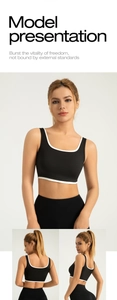 Détails d'un soutien-gorge de sport noir avec liseré blanc, vues de face et de dos