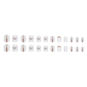 Lot de 24 faux ongles blancs avec cœurs pailletés et accents de papillons en strass