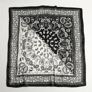 Classic black and white paisley square silk scarf 90cm featuring vintage pattern