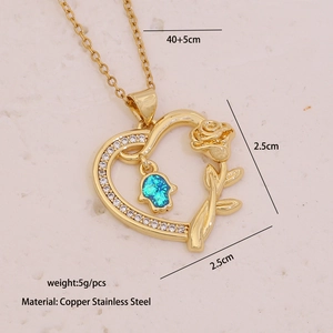 Detailed view of heart rose pendant necklace with size and weight specifications