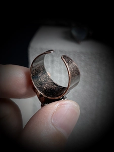 Vintage bronze open ring with heart-shaped grey moonstone and rustic textured finish