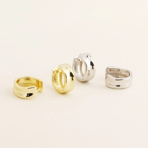 Minimalist wide band S925 sterling silver hoop earrings in polished gold and silver
