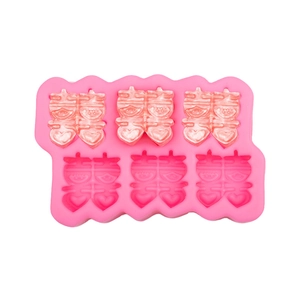 Pink silicone mold with six double happiness patterns for wedding cake decoration