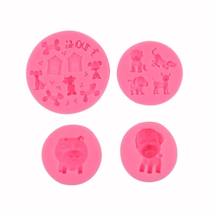 Moule en silicone rose pour fondant avec motifs de chiens, os et chiots mignons