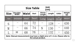 Größentabelle für Damen-Denim-Bodycon-Maxikleid mit detaillierten Brust- und Längenmaßen