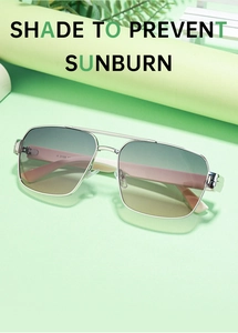 Close-up of retro square metal sunglasses with double bridge and gradient lenses
