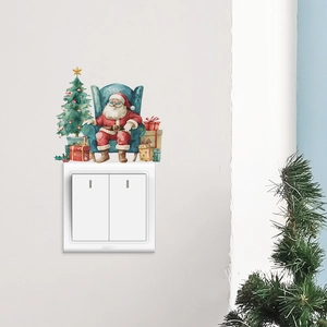 Cartoon Santa Claus and Christmas tree wall decals for light switch decoration