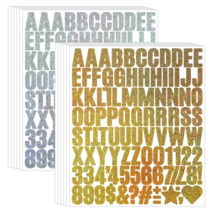 Detail of 1-inch glitter alphabet stickers in gold and silver for scrapbooking DIY crafts