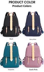 Detail view showing four color options of large capacity oxford fabric backpacks for women
