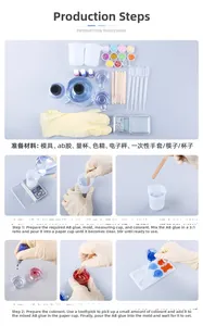 DIY resin casting kit showing 3:1 ratio mixing steps with molds and tools