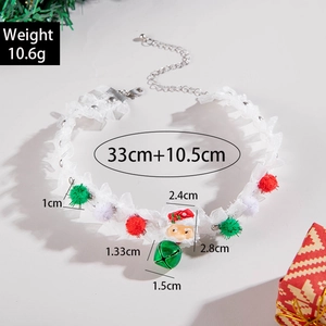 Christmas lace choker with colorful pom poms and Santa Claus pendant on white background