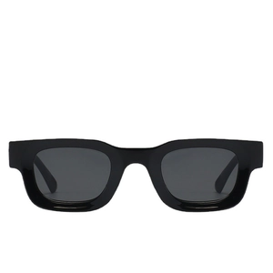 Fashionable rectangle thick frame sunglasses with black polished finish and dark lenses
