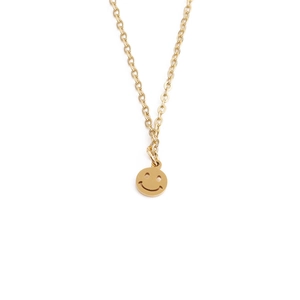 Collana in acciaio al titanio dorato con ciondolo emoji sorriso minimalista taglio laser