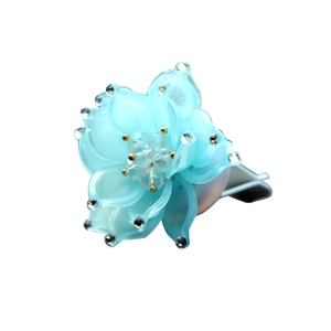Blue matte lotus car air vent clip with crystal accents for automotive fragrance decoration