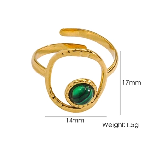 Minimalist 14K gold plated geometric ring with green malachite stone and hammered texture
