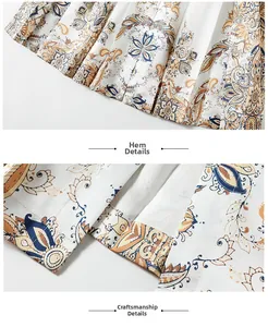 Detalle de cerca del dobladillo con estampado paisley vintage con tejido plisado y costura