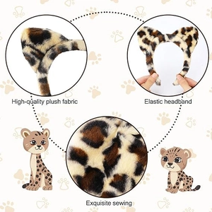 Detail view of plush leopard ear headband with high-quality fabric and fine stitching