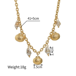 18k gold plated stainless steel ocean theme necklace with shell pendants on white background