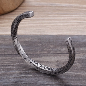 Vintage industrial silver stainless steel open cuff bracelet with twisted rope texture