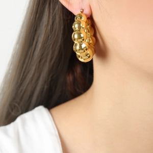 French style gold plated titanium steel geometric beaded hoop earrings for women