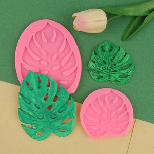 Pink silicone monstera leaf molds for fondant, chocolate and DIY crafts projects