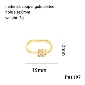 Detail of 18K gold plated oval screw clasp with micro-pave cubic zirconia for DIY jewelry