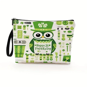 St. Patrick's Day Kosmetiktasche mit Eulen-Print und Kleeblatt-Verzierung