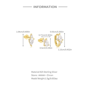 Detailed view of S925 sterling silver gold earrings set with AAAAA zircon stones